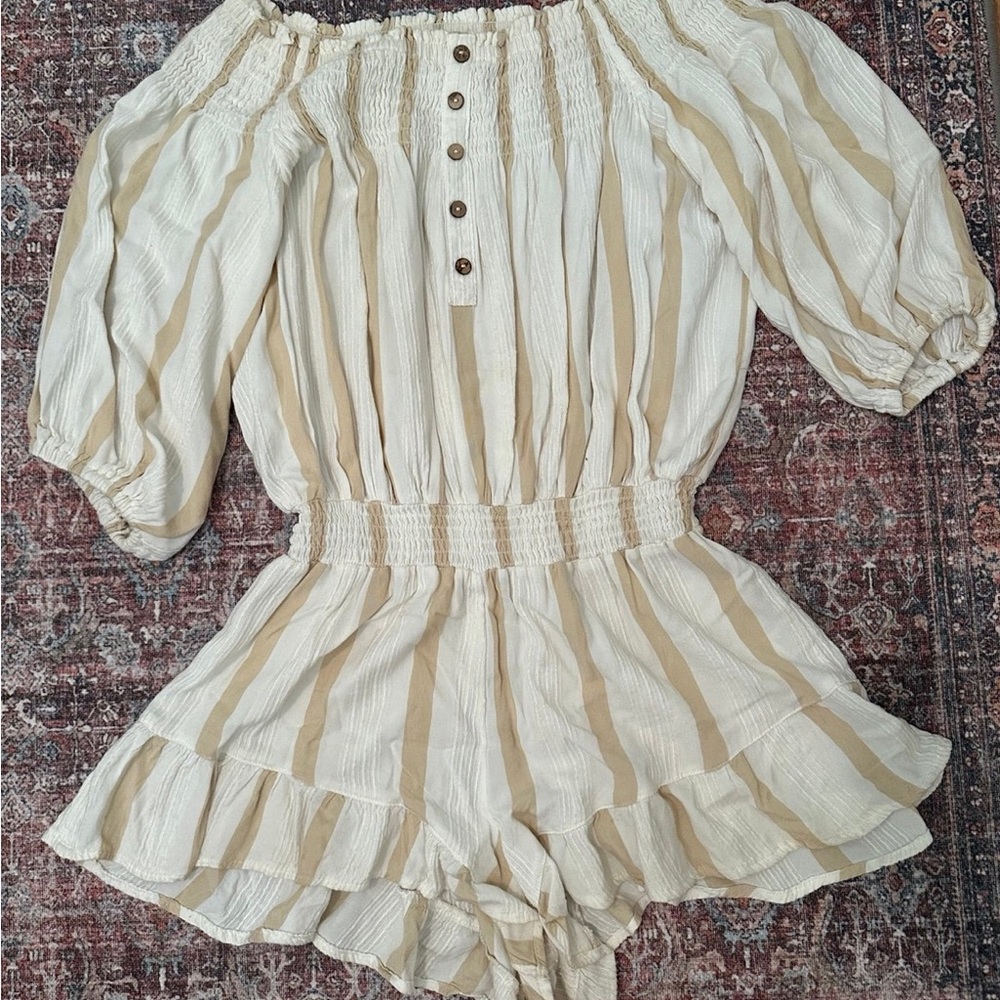 Vintage Havana Cream and Tan Striped Romper